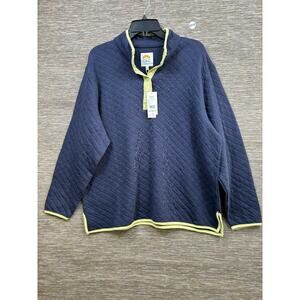 C&C California 1/4 Snap Quilted Sweatshirt Womens 1X Blue W/ Lime Piping NEW